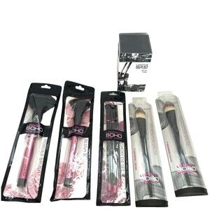 London SOHO New York Makeup Brush Lot + Brush Cube Holder NEW Sealed